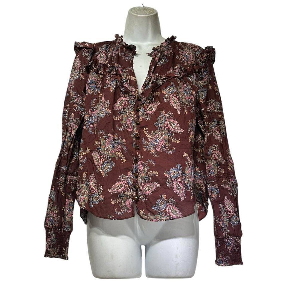 Veronica Beard Hopkins Floral Boho CottageCore Long Sleeve Ruffle Blouse Size 10